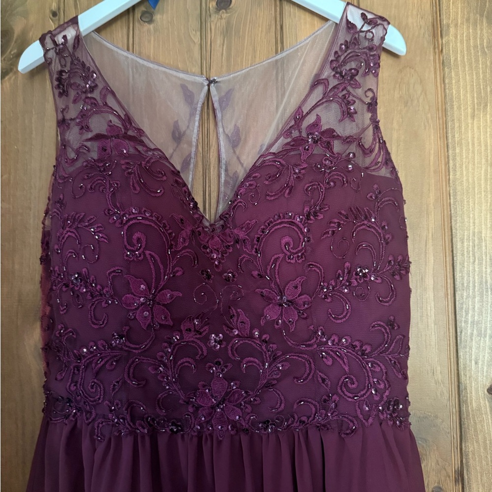 Mori Lee Burgundy Embellished Bridesmaid Formal Gown for Weddings